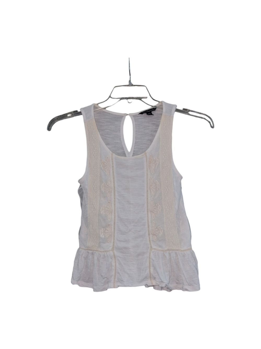AMERICAN Eagle Outfitters eggshell tank with peplum and lace inserts, size XS/TP